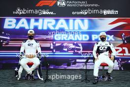 (L to R): Pierre Gasly (FRA) AlphaTauri and Yuki Tsunoda (JPN) AlphaTauri in the FIA Press Conference. 25.03.2021. Formula 1 World Championship, Rd 1, Bahrain Grand Prix, Sakhir, Bahrain, Preparation Day.