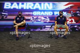 (L to R): Max Verstappen (NLD) Red Bull Racing and team mate Sergio Perez (MEX) Red Bull Racing in the FIA Press Conference. 25.03.2021. Formula 1 World Championship, Rd 1, Bahrain Grand Prix, Sakhir, Bahrain, Preparation Day.
