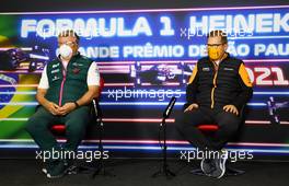 (L to R): Otmar Szafnauer (USA) Aston Martin F1 Team Principal and CEO and Andreas Seidl, McLaren Managing Director in the FIA Press Conference. 12.11.2021. Formula 1 World Championship, Rd 19, Brazilian Grand Prix, Sao Paulo, Brazil, Qualifying Day.