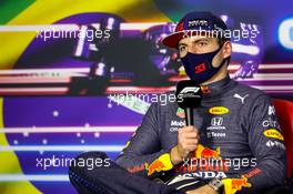 Max Verstappen (NLD) Red Bull Racing in the post race FIA Press Conference. 14.11.2021. Formula 1 World Championship, Rd 19, Brazilian Grand Prix, Sao Paulo, Brazil, Race Day.