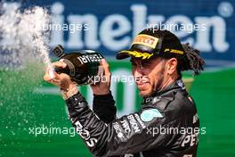 Race winner Lewis Hamilton (GBR) Mercedes AMG F1 celebrates on the podium. 14.11.2021. Formula 1 World Championship, Rd 19, Brazilian Grand Prix, Sao Paulo, Brazil, Race Day.