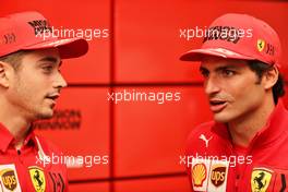 (L to R): Charles Leclerc (MON) Ferrari with team mate Carlos Sainz Jr (ESP) Ferrari. 13.11.2021. Formula 1 World Championship, Rd 19, Brazilian Grand Prix, Sao Paulo, Brazil, Sprint Race Day.