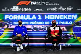 (L to R): Mick Schumacher (GER) Haas F1 Team and Kimi Raikkonen (FIN) Alfa Romeo Racing in the FIA Press Conference. 11.11.2021. Formula 1 World Championship, Rd 19, Brazilian Grand Prix, Sao Paulo, Brazil, Preparation Day.