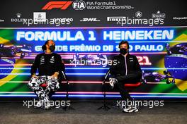 (L to R): Lewis Hamilton (GBR) Mercedes AMG F1 and Fernando Alonso (ESP) Alpine F1 Team in the FIA Press Conference. 11.11.2021. Formula 1 World Championship, Rd 19, Brazilian Grand Prix, Sao Paulo, Brazil, Preparation Day.