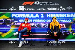 (L to R): Carlos Sainz Jr (ESP) Ferrari and Lando Norris (GBR) McLaren in the FIA Press Conference. 11.11.2021. Formula 1 World Championship, Rd 19, Brazilian Grand Prix, Sao Paulo, Brazil, Preparation Day.