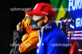 Daniel Ricciardo (AUS) McLaren and Nikita Mazepin (RUS) Haas F1 Team in the FIA Press Conference. 11.11.2021. Formula 1 World Championship, Rd 19, Brazilian Grand Prix, Sao Paulo, Brazil, Preparation Day.