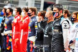 Esteban Ocon (FRA) Alpine F1 Team as the grid observes the national anthem. 09.05.2021. Formula 1 World Championship, Rd 4, Spanish Grand Prix, Barcelona, Spain, Race Day.
