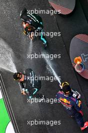 Race winner Lewis Hamilton (GBR) Mercedes AMG F1 celebrates on the podium with team mate Valtteri Bottas (FIN) Mercedes AMG F1 and Max Verstappen (NLD) Red Bull Racing. 09.05.2021. Formula 1 World Championship, Rd 4, Spanish Grand Prix, Barcelona, Spain, Race Day.