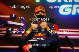 Max Verstappen (NLD) Red Bull Racing in the post race FIA Press Conference. 09.05.2021. Formula 1 World Championship, Rd 4, Spanish Grand Prix, Barcelona, Spain, Race Day.