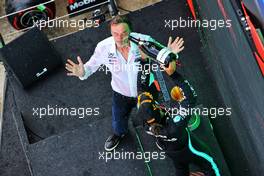 Race winner Lewis Hamilton (GBR) Mercedes AMG F1 celebrates on the podium with Jim Ratcliffe (GBR) Chief Executive Officer of Ineos / Mercedes AMG F1 Shareholder. 09.05.2021. Formula 1 World Championship, Rd 4, Spanish Grand Prix, Barcelona, Spain, Race Day.