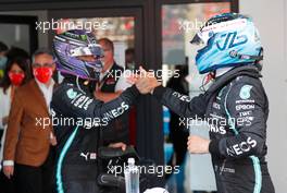 (L to R): Race winner Lewis Hamilton (GBR) Mercedes AMG F1 in parc ferme with third placed team mate Valtteri Bottas (FIN) Mercedes AMG F1. 09.05.2021. Formula 1 World Championship, Rd 4, Spanish Grand Prix, Barcelona, Spain, Race Day.