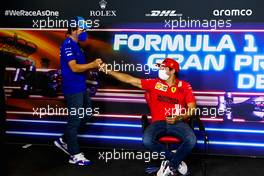 (L to R): Fernando Alonso (ESP) Alpine F1 Team and Carlos Sainz Jr (ESP) Ferrari in the FIA Press Conference. 06.05.2021. Formula 1 World Championship, Rd 4, Spanish Grand Prix, Barcelona, Spain, Preparation Day.