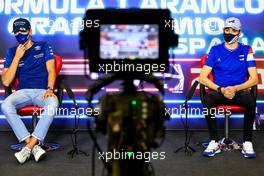 (L to R): George Russell (GBR) Williams Racing and Esteban Ocon (FRA) Alpine F1 Team in the FIA Press Conference. 06.05.2021. Formula 1 World Championship, Rd 4, Spanish Grand Prix, Barcelona, Spain, Preparation Day.