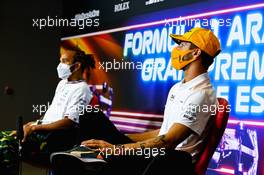 Daniel Ricciardo (AUS) McLaren and Lewis Hamilton (GBR) Mercedes AMG F1 in the FIA Press Conference. 06.05.2021. Formula 1 World Championship, Rd 4, Spanish Grand Prix, Barcelona, Spain, Preparation Day.