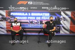 (L to R): Frederic Vasseur (FRA) Alfa Romeo Racing Team Principal and Laurent Rossi (FRA) Alpine Chief Executive Officer in the FIA Press Conference. 18.06.2021. Formula 1 World Championship, Rd 7, French Grand Prix, Paul Ricard, France, Practice Day.