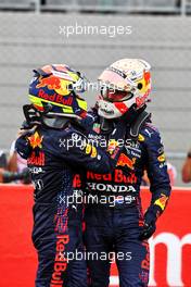 Race winner Max Verstappen (NLD) Red Bull Racing (Right)celebrates in parc ferme with third placed team mate Sergio Perez (MEX) Red Bull Racing. 20.06.2021. Formula 1 World Championship, Rd 7, French Grand Prix, Paul Ricard, France, Race Day.
