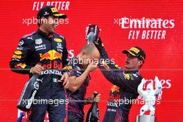 Race winner Max Verstappen (NLD) Red Bull Racing celebrates on the podium with Gianpiero Lambiase (ITA) Red Bull Racing Engineer and team mate Sergio Perez (MEX) Red Bull Racing. 20.06.2021. Formula 1 World Championship, Rd 7, French Grand Prix, Paul Ricard, France, Race Day.