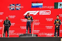 The podium (L to R): Lewis Hamilton (GBR) Mercedes AMG F1, second; Max Verstappen (NLD) Red Bull Racing, race winner; Sergio Perez (MEX) Red Bull Racing, third. 20.06.2021. Formula 1 World Championship, Rd 7, French Grand Prix, Paul Ricard, France, Race Day.