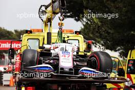 The Haas VF-21 of Mick Schumacher (GER) Haas F1 Team is recovered back to the pits on the back of a truck after he crashed in qualifying. 19.06.2021. Formula 1 World Championship, Rd 7, French Grand Prix, Paul Ricard, France, Qualifying Day.