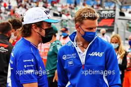 (L to R): Fernando Alonso (ESP) Alpine F1 Team and Mick Schumacher (GER) Haas F1 Team on the drivers parade. 20.06.2021. Formula 1 World Championship, Rd 7, French Grand Prix, Paul Ricard, France, Race Day.