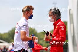 (L to R): Mick Schumacher (GER) Haas F1 Team with Laurent Mekies (FRA) Ferrari Sporting Director. 17.06.2021. Formula 1 World Championship, Rd 7, French Grand Prix, Paul Ricard, France, Preparation Day.