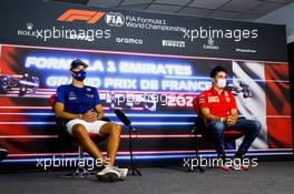 (L to R): George Russell (GBR) Williams Racing with Charles Leclerc (MON) Ferrari in the? FIA Press Conference. 17.06.2021. Formula 1 World Championship, Rd 7, French Grand Prix, Paul Ricard, France, Preparation Day.