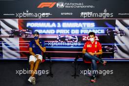 (L to R): George Russell (GBR) Williams Racing with Charles Leclerc (MON) Ferrari in the? FIA Press Conference. 17.06.2021. Formula 1 World Championship, Rd 7, French Grand Prix, Paul Ricard, France, Preparation Day.