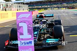 Fastest in qualifying Lewis Hamilton (GBR) Mercedes AMG F1 W12 in parc ferme. 16.07.2021. Formula 1 World Championship, Rd 10, British Grand Prix, Silverstone, England, Practice Day.