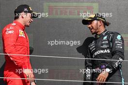 Charles Leclerc (MON) Ferrari and Lewis Hamilton (GBR) Mercedes AMG F1. 18.07.2021. Formula 1 World Championship, Rd 10, British Grand Prix, Silverstone, England, Race Day.