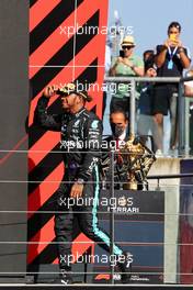 Race winner Lewis Hamilton (GBR) Mercedes AMG F1 on the podium. 18.07.2021. Formula 1 World Championship, Rd 10, British Grand Prix, Silverstone, England, Race Day.