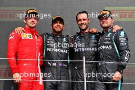 The podium (L to R): Charles Leclerc (MON) Ferrari, second; Lewis Hamilton (GBR) Mercedes AMG F1, race winner; Valtteri Bottas (FIN) Mercedes AMG F1, third. 18.07.2021. Formula 1 World Championship, Rd 10, British Grand Prix, Silverstone, England, Race Day.