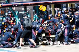 Sergio Perez (MEX) Red Bull Racing RB16B makes a pit stop. 18.07.2021. Formula 1 World Championship, Rd 10, British Grand Prix, Silverstone, England, Race Day.