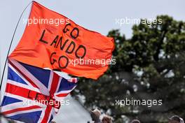 Circuit atmosphere - flags for Lewis Hamilton (GBR) Mercedes AMG F1 and Lando Norris (GBR) McLaren. 17.07.2021. Formula 1 World Championship, Rd 10, British Grand Prix, Silverstone, England, Qualifying Day.