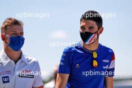 (L to R): Mick Schumacher (GER) Haas F1 Team and Esteban Ocon (FRA) Alpine F1 Team. 18.07.2021. Formula 1 World Championship, Rd 10, British Grand Prix, Silverstone, England, Race Day.