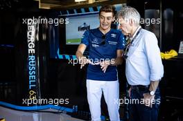 (L to R): George Russell (GBR) Williams Racing with Harrison Ford (USA) Actor. 18.07.2021. Formula 1 World Championship, Rd 10, British Grand Prix, Silverstone, England, Race Day.