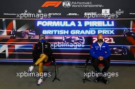(L to R): Fernando Alonso (ESP) Alpine F1 Team and Nobuharu Matsushita (JPN) Alfa Romeo Racing Test Driver in the FIA Press Conference. 15.07.2021. Formula 1 World Championship, Rd 10, British Grand Prix, Silverstone, England, Preparation Day.