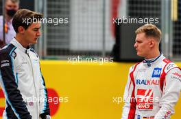 (L to R): George Russell (GBR) Williams Racing and Mick Schumacher (GER) Haas F1 Team - 2022 Car Launch. 15.07.2021. Formula 1 World Championship, Rd 10, British Grand Prix, Silverstone, England, Preparation Day.