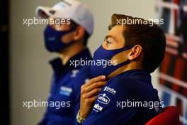 George Russell (GBR) Williams Racing and team mate Nicholas Latifi (CDN) Williams Racing in the FIA Press Conference. 15.07.2021. Formula 1 World Championship, Rd 10, British Grand Prix, Silverstone, England, Preparation Day.