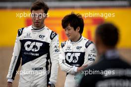 (L to R): Pierre Gasly (FRA) AlphaTauri and Yuki Tsunoda (JPN) AlphaTauri - 2022 Car Launch. 15.07.2021. Formula 1 World Championship, Rd 10, British Grand Prix, Silverstone, England, Preparation Day.