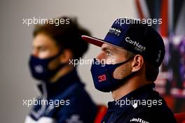 Max Verstappen (NLD) Red Bull Racing and Pierre Gasly (FRA) AlphaTauri in the FIA Press Conference. 15.07.2021. Formula 1 World Championship, Rd 10, British Grand Prix, Silverstone, England, Preparation Day.