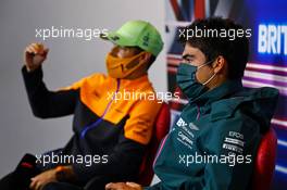 Lance Stroll (CDN) Aston Martin F1 Team and Daniel Ricciardo (AUS) McLaren in the FIA Press Conference. 15.07.2021. Formula 1 World Championship, Rd 10, British Grand Prix, Silverstone, England, Preparation Day.