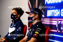 Max Verstappen (NLD) Red Bull Racing and Pierre Gasly (FRA) AlphaTauri in the FIA Press Conference. 15.07.2021. Formula 1 World Championship, Rd 10, British Grand Prix, Silverstone, England, Preparation Day.