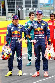 (L to R): Sergio Perez (MEX) Red Bull Racing and team mate Max Verstappen (NLD) Red Bull Racing - 2022 Car Launch. 15.07.2021. Formula 1 World Championship, Rd 10, British Grand Prix, Silverstone, England, Preparation Day.