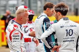 (L to R): Nikita Mazepin (RUS) Haas F1 Team and Pierre Gasly (FRA) AlphaTauri - 2022 Car Launch. 15.07.2021. Formula 1 World Championship, Rd 10, British Grand Prix, Silverstone, England, Preparation Day.