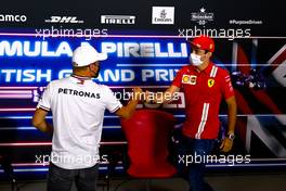(L to R): Valtteri Bottas (FIN) Mercedes AMG F1 and Charles Leclerc (MON) Ferrari in the FIA Press Conference. 15.07.2021. Formula 1 World Championship, Rd 10, British Grand Prix, Silverstone, England, Preparation Day.