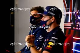 Pierre Gasly (FRA) AlphaTauri and Max Verstappen (NLD) Red Bull Racing in the FIA Press Conference. 15.07.2021. Formula 1 World Championship, Rd 10, British Grand Prix, Silverstone, England, Preparation Day.