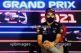 Sergio Perez (MEX) Red Bull Racing in the FIA Press Conference. 15.07.2021. Formula 1 World Championship, Rd 10, British Grand Prix, Silverstone, England, Preparation Day.