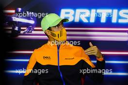 Daniel Ricciardo (AUS) McLaren in the FIA Press Conference. 15.07.2021. Formula 1 World Championship, Rd 10, British Grand Prix, Silverstone, England, Preparation Day.