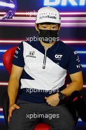 Yuki Tsunoda (JPN) AlphaTauri in the FIA Press Conference. 15.07.2021. Formula 1 World Championship, Rd 10, British Grand Prix, Silverstone, England, Preparation Day.