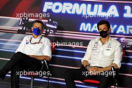 (L to R): Guenther Steiner (ITA) Haas F1 Team Prinicipal and Toto Wolff (GER) Mercedes AMG F1 Shareholder and Executive Director in the FIA Press Conference. 30.07.2021. Formula 1 World Championship, Rd 11, Hungarian Grand Prix, Budapest, Hungary, Practice Day.